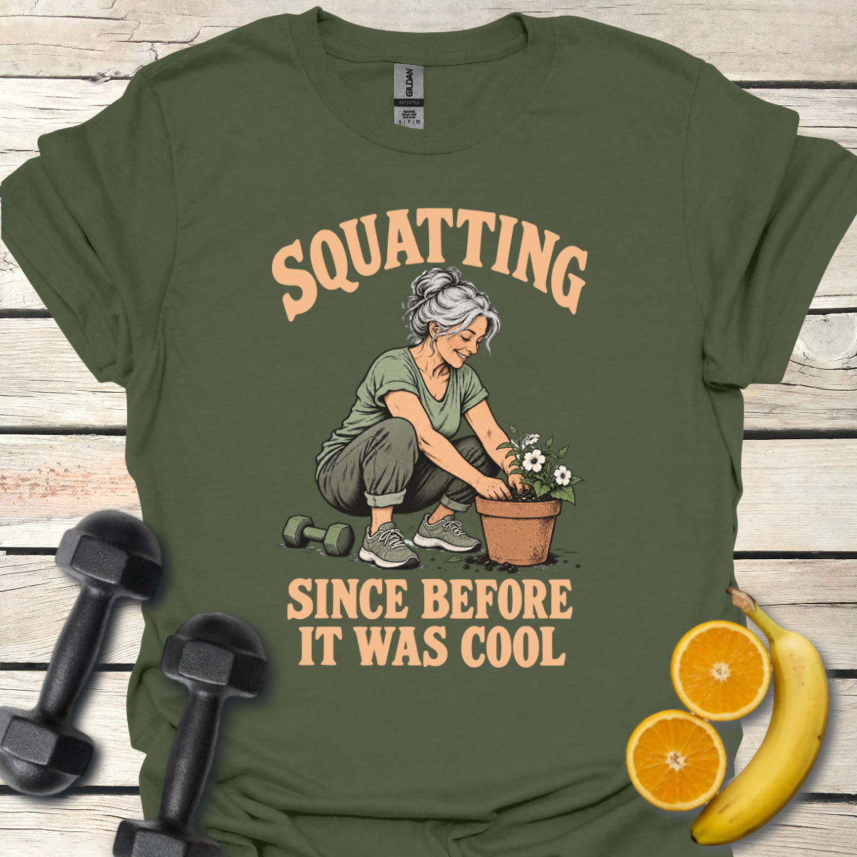 Squatting Since Before It Was Cool T-Shirt – Gardening Tee 50+