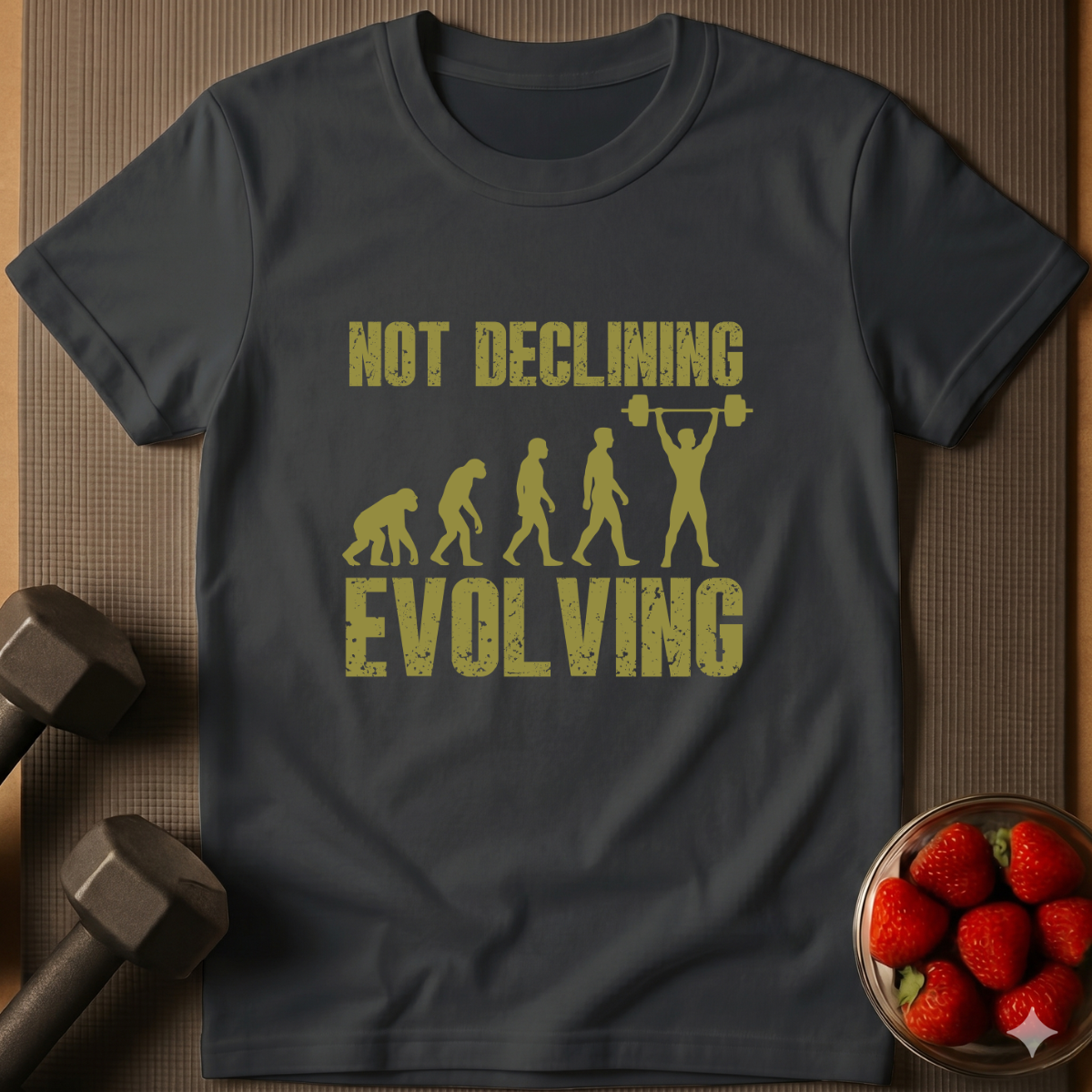 Not Declining. Evolving. – Fitness Evolution T-Shirt